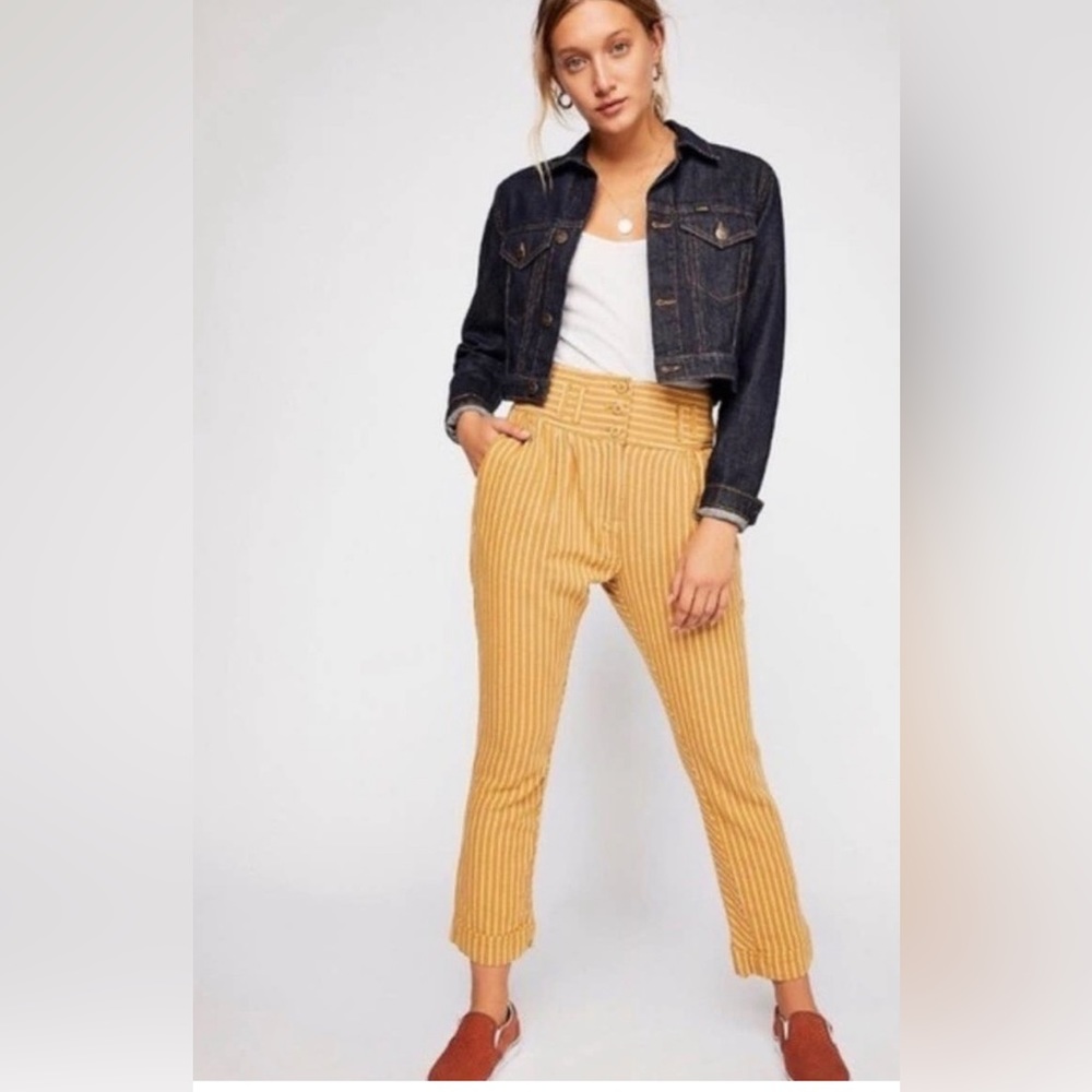 Free People Rumors Textured Harem Pants Yellow White Striped